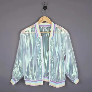 Giacca Olografica Donna Metallizzata Lucida - Bomber Con Cerniera Per Feste E Discoteca