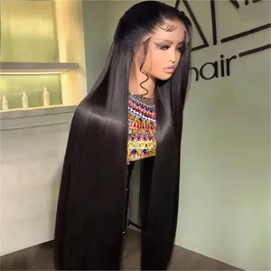13x4 Straight HD Lace Wig Vietnamese Gluelesss Human Hair Lace Frontal Wig Pre-Cut Super Double Drawn Natural Black Huma