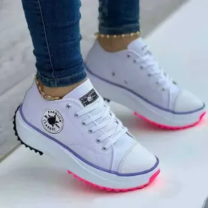 M250325 Womens Patterned Canvas Sports Shoes - Casual Flat Lace Sneakers for Everyday Wear