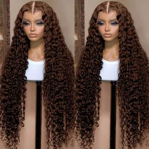 Deep Curly Human Hair Wigs - Dark Brown Water Wave 13x4 & 13x6 HD Transparent Lace Front - Glueless Brazilian Hair for W