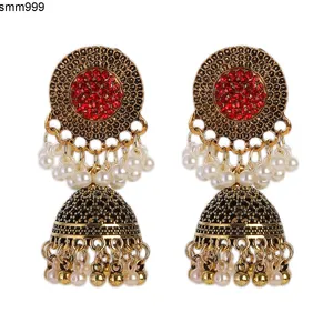 Orecchini Jhumka Indiani Bollywood Tradizionali Placcati Oro - Foto 7