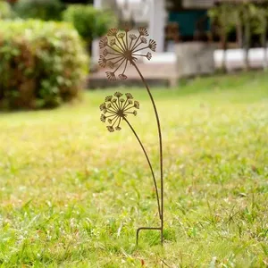 Decorazione Da Giardino In Metallo E Vetro, Motivo Floreale Rustico - Scultura Esterna Alta 118 Cm