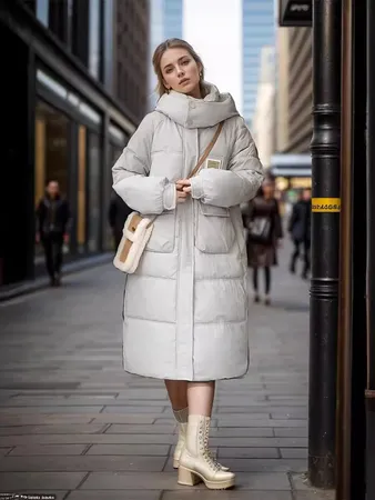woman wearing oversized padded coat winter fashion
