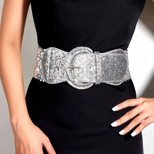 Women's Trendy Decorative Coat - Dress Belt Waist Closure with Elastic Wide Band