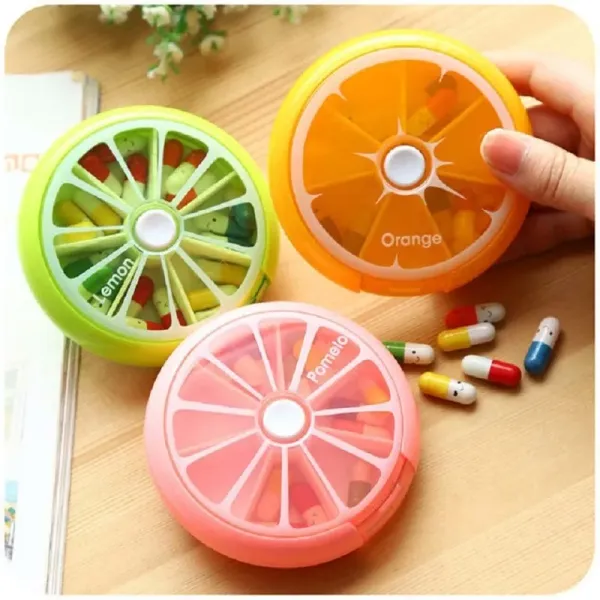 Care Portable Pill Box Weekly Rotating Split Fruit Points Drug Carry With You Mini Medicine Boxs Medicine Travel Pillbox