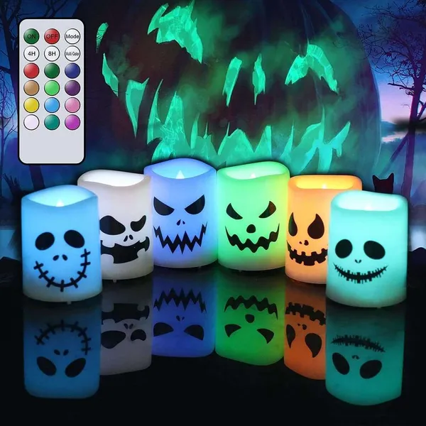 Halloween Flameless Wishing Candle Color Change With Remote Timer Battery Powered LED Tea Candle Suitable For Halloween Home Decoration Gifts