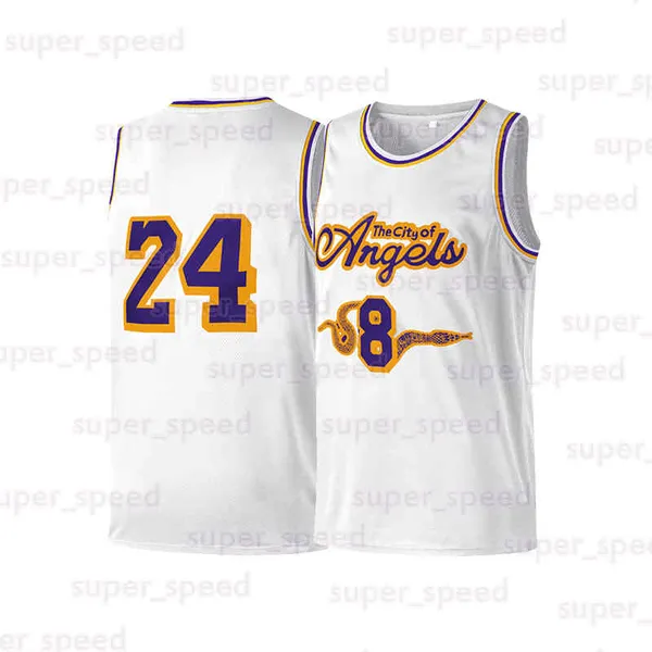 Youth Kids 8/24 The City Of Angels Embroidered Basketball Jersey Children Boys White Sleeveless Front 8 and Back 24 Sports Uniform Shirt