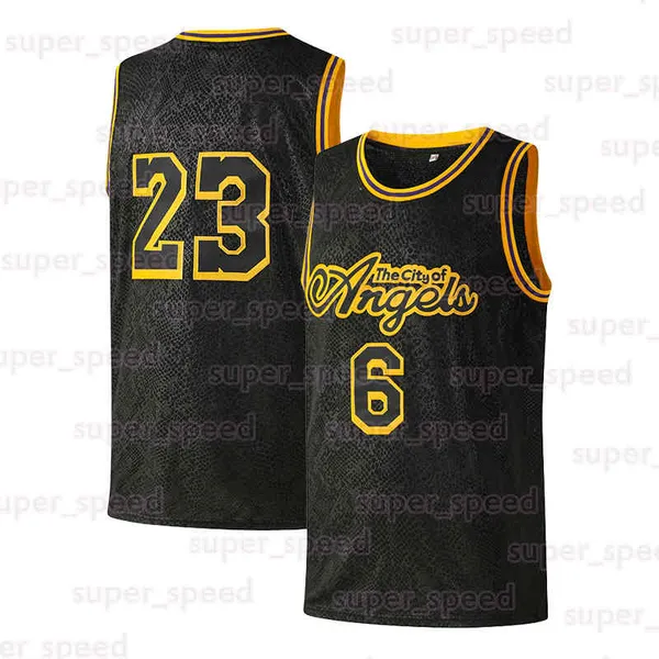Black 6/23 Mens Snake Skin Basketball Jersey Front 6 and Back 23 The City of Angels Casual Stitched Jerseys 90s Hip Hop Clothing Athletic Sports Shirt