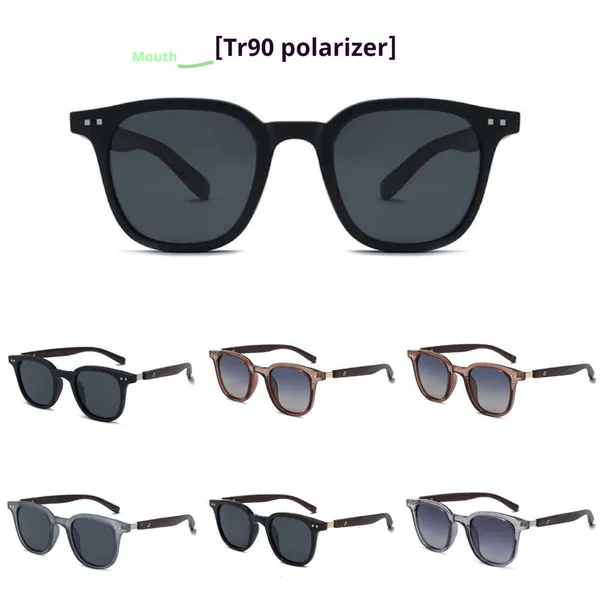 New Men's Polarizing With Square Frame Women's High-End Wood Grain Mirror Legs For Sun Protection And Sunshade Sunglasses