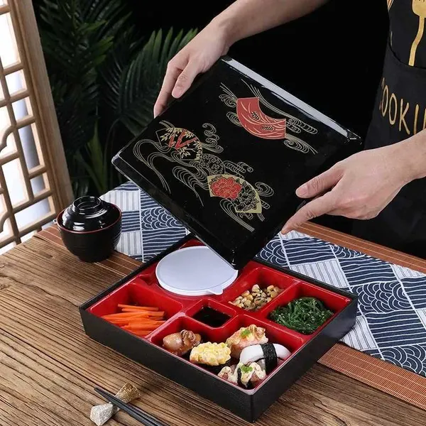 Japanese Style Business Lunch Box Wood Grain Sushi Cooking Lunch Box High-end Childrens Lunch Box Food Storage ContainerXJ240829