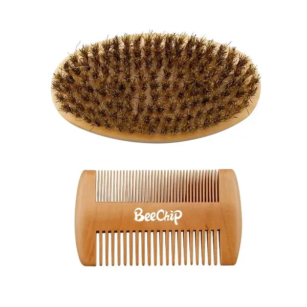Professional Soft Boar Mane Wood Beard Brush Barber Shave Brush Comb Man Beard Comb Kit With Gift Bag Hair Comb Set