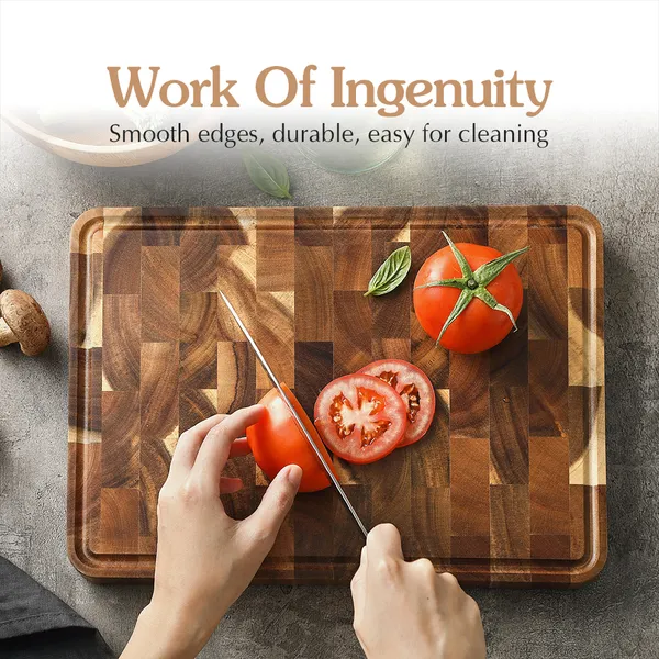XINZUO High Quality Acacia Wood End Grain Cutting Boards Wooden Butcher Block Meat Cutting Wood Thick Board