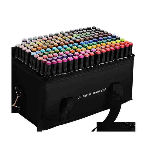 Markers Wholesale 12-80 Colors Paint Marker Art Dual Tip Alcohol Felt Pen Sketching School Supplies Ding With Bag 240328 Drop Delivery Dhu2Z