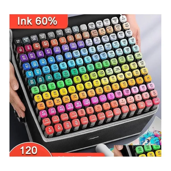 Markers Wholesale 24-120 Colors Alcohol Marker Single Art Brush Pen Sketch Based Dual Head Manga Ding Pens Supplies Drop Delivery Of Dhmzv