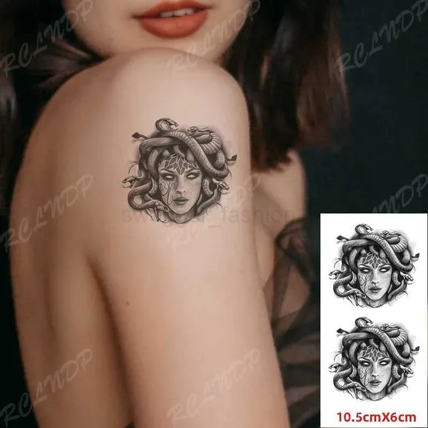 Waterproof Temporary Tattoo Sticker Medusa Snake Hair Sexy Girl Flash Tatoo Fake Tatto Arm Hand Back Leg Art for Women MenB240712