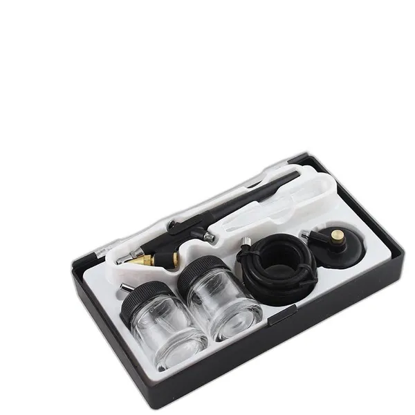 Temporary Tattoos OPHIR Single-Action Airbrush Kit Airbrushing Gun Set Hose Jars Cups Hobby Tanning Tattoo Spray For Cake T-Shirt # AC071