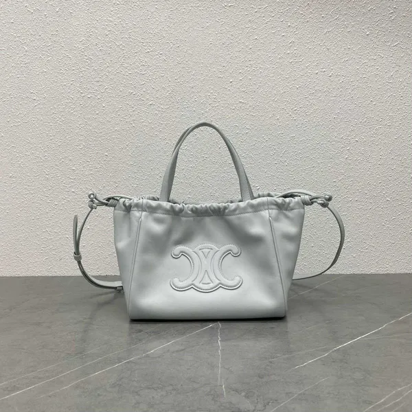 High end Designer bags for women New fashion CABAS Grained Cow Leather Drawstring Tote Ice Blue Shoulder Bag original 1:1 with real logo and box