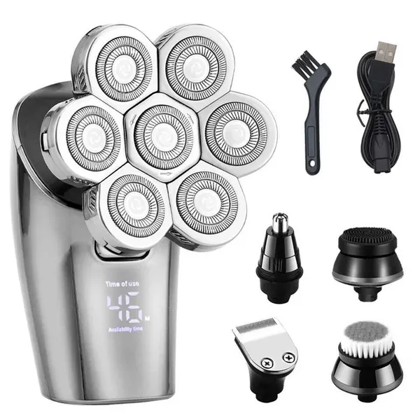 Electric Shavers New 5-in-1 electric shaver set 7D shaver head digital display IPX6 waterproof dual-purpose 5 replaceable head G240529