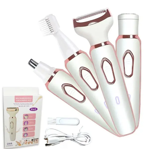 4 in 1 Electric Razor for Women Shaver Lady Body Hair Trimmer Armpit Bikini Arm Leg Face Mustache Portable Painless 240601
