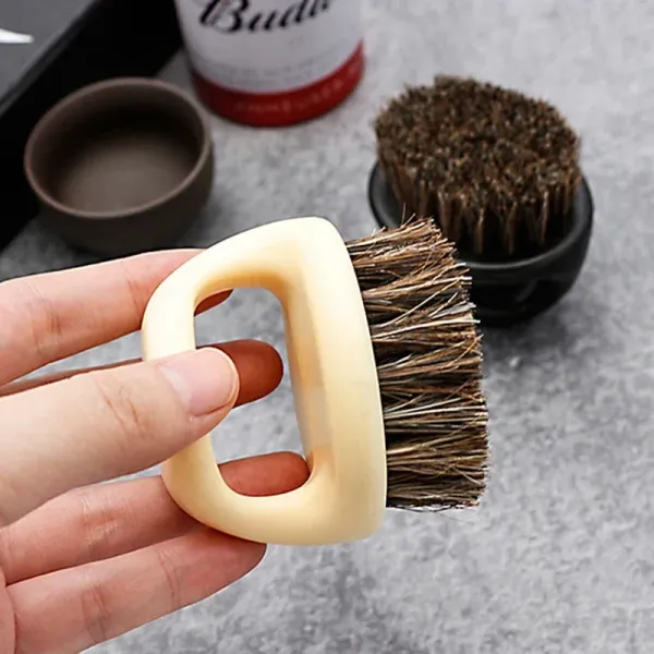 Fur Beard Styling Brush Barbershop Man Logo Professional Shave Beard Brush Barber Vintage Oil Head Shape Carving Cleaning Brush