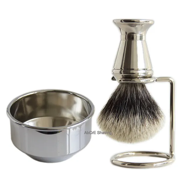 Badger Brush Shaving Kits Beard Set Stand Holder Metal Mug Bowl Cup Mens Grooming Tool