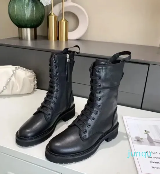 Top designer Martin boots fashion metal lace up add high-end thick heel shoes with silk buckle