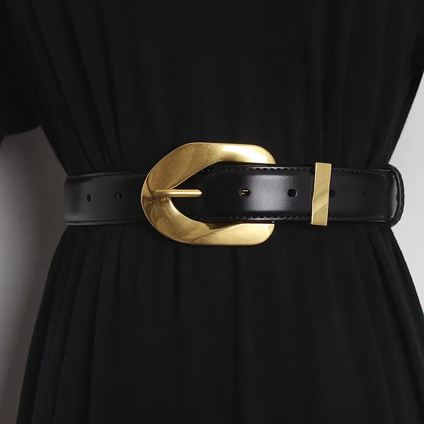 High End Irregular Metal Buckle Waistband For Women Jean Waist belt genuine Cow leather Corset full grain leather Cinture Strap