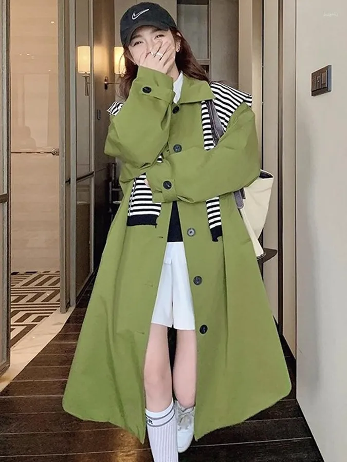 Woemen Coat Spring Womens Trench Coats 2018 Chiffon Stitching Slim Windbreaker Vintage Striped Overcoat Multi Wears L-4XL