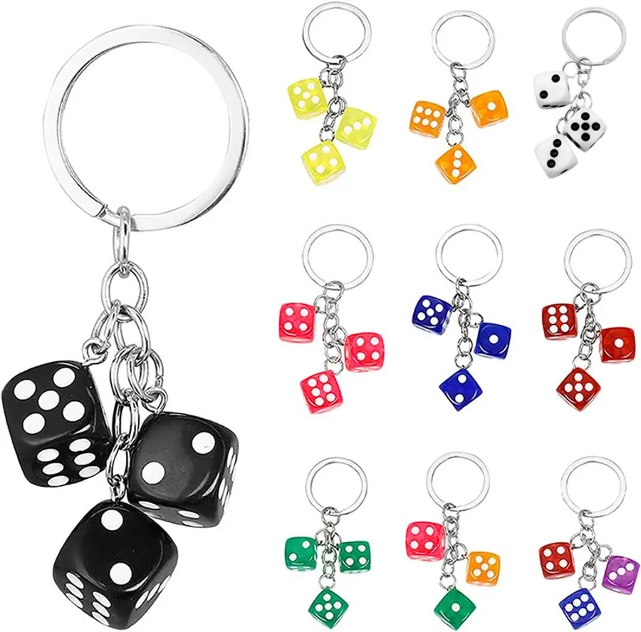 8 Ball Keychain Lucky Silver Metal Dice Keychain With Black Dots - Stylish  And Fortunate Charm For