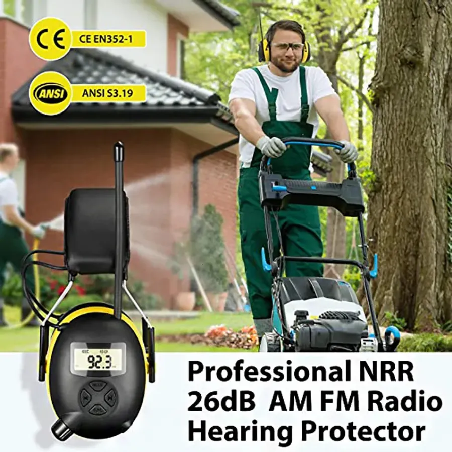 PROTEAR AM/FM Radio Earmuffs – NRR 25dB Hearing Protection, Digital Tuner, Preset Stations, MP3 Input, Adjustable Headband, Black
