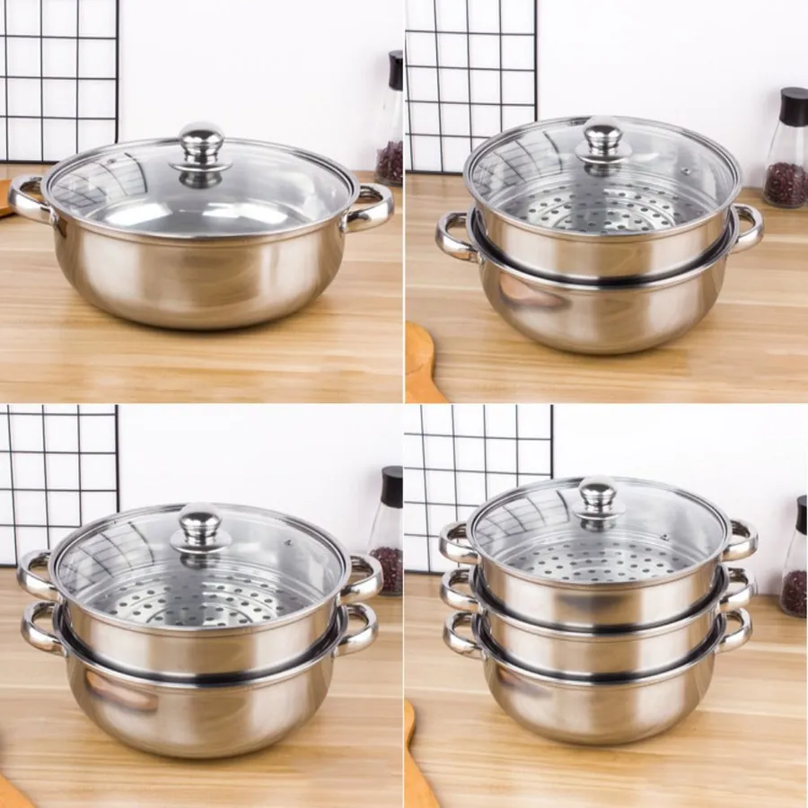 30cm Stainless Steel Steamer Pot – 2-Layer Double Boiler, 11 Inch Soup Pot With Glass Lid - View #6