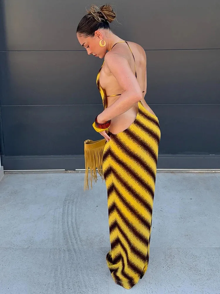 cross backless dress Sexy Striped Halter Maxi With Bead... From Bai06, Rs.1,937.47 Style:With train Lined with stretch These Summer Dresses Are suit_vintage_wedding