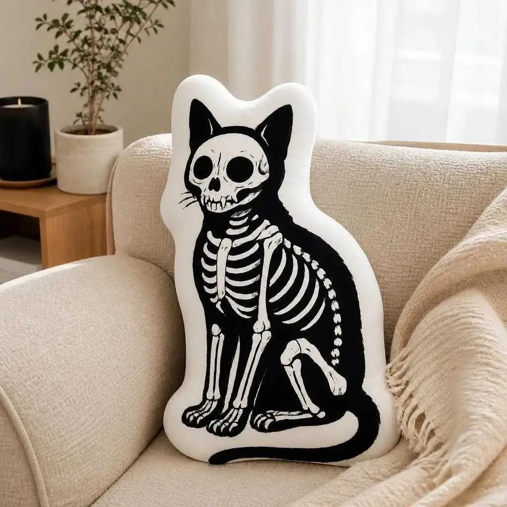 Computer Monitor Riser Aesthetic Skeleton Cat Plush Pillow Cushion Gothic Halloween... From Matsuyo, $6. ...