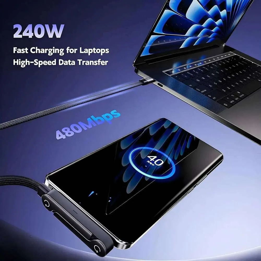 2-in-1 Invisible Cable Multi Charger Cord with Type C Multi-Angle Adjustable Stand 240W Fast Charging Muji