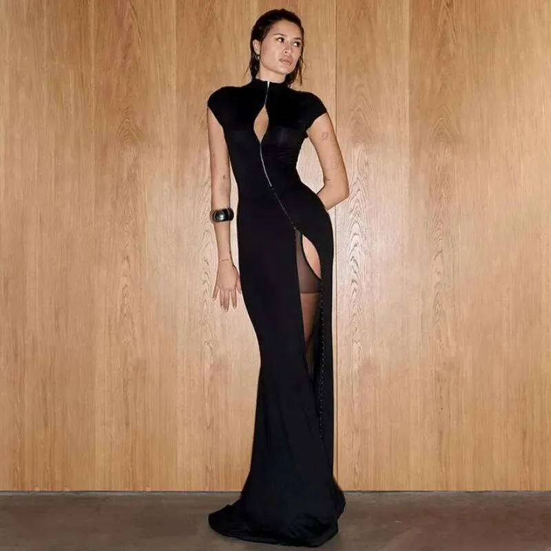 black slim fit dress slit Sexlip Women's One-shoulder Ruffled Waist High Slit Sleeveless Slimfit Long Dress Black L, Size: Large