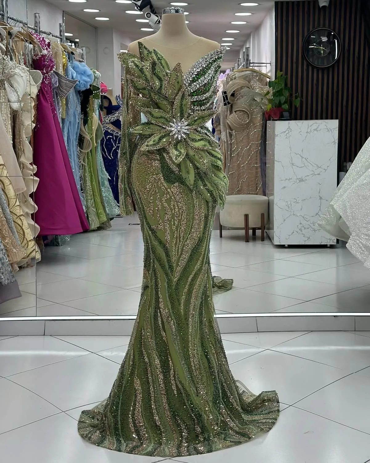 olive green plus size prom dresses Green Plus Size One-shoulder Thigh-high Slit Prom Dress