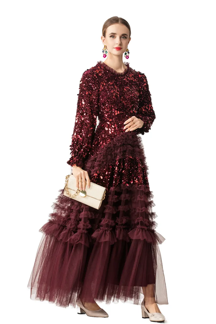 princess polly baby blue dress Ruched Waist Sequin Dress in Burgundy main image 1