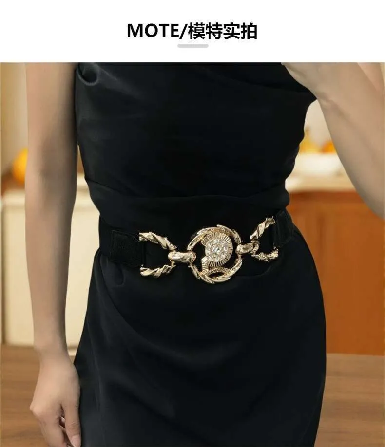 Geometric Chain Wide Black Waist Belt, Decorative From