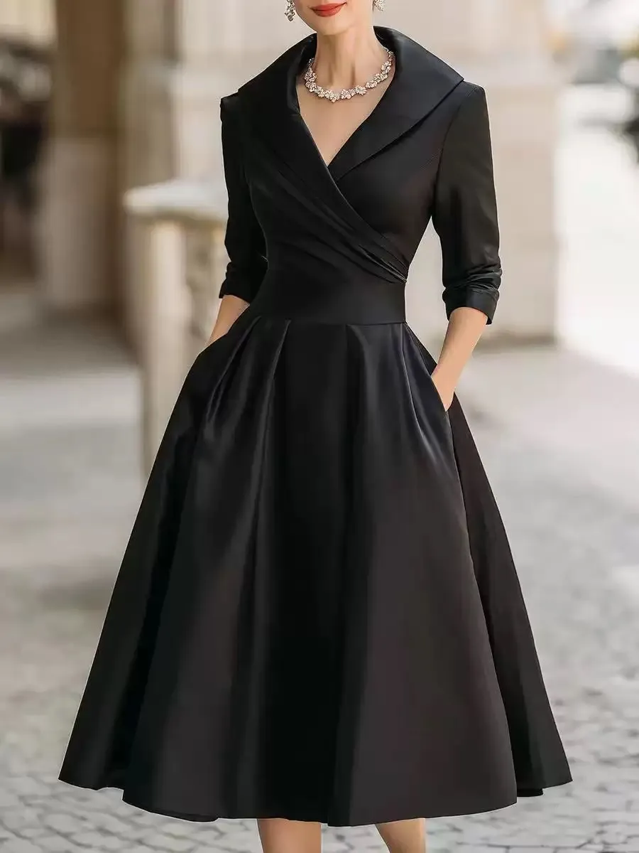Women's Cotton Blend A Line Dress, Empire Waist, V Neck, 3/4 Sleeve, Mid  Calf Length | DHgate