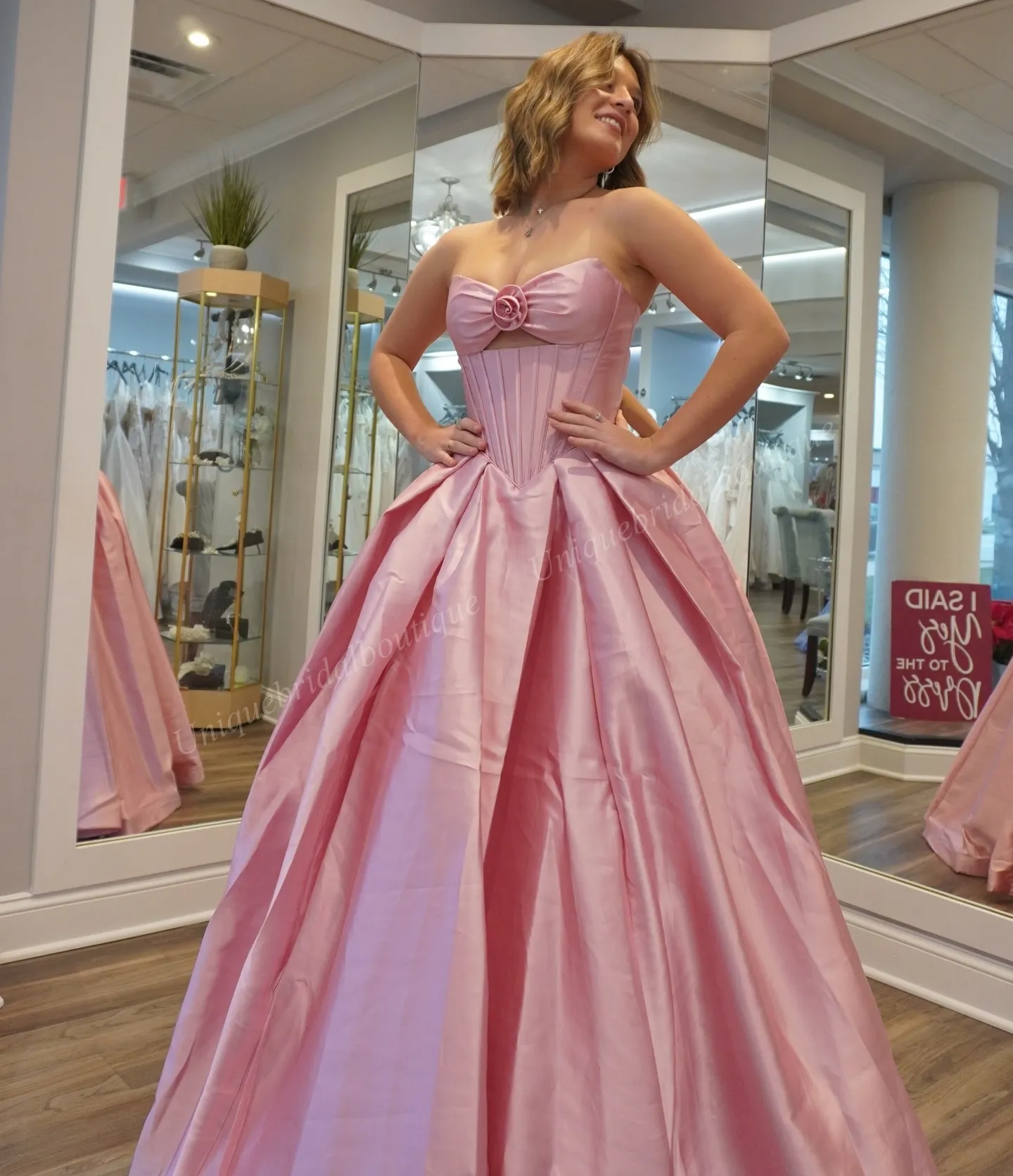 strapless open back dress Lauren_Elaine_Duchess_Blush_Pink_Rosette_Silk_Corset_Basque_Waist_Wedding_Dress_with_Ruffle_Peplum_10.jpg?v=1732900321&width=3528 main image 0
