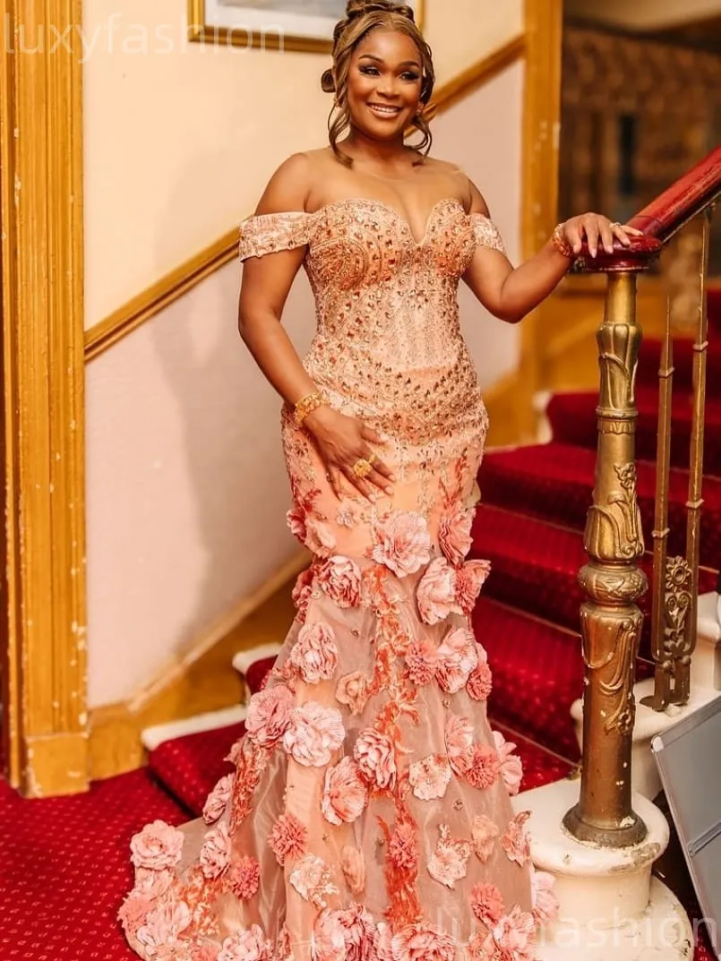 2026 Aso Ebi Peach Mermaid Prom Dresses 2K25 Flowers... From 360,58  |  DHgate