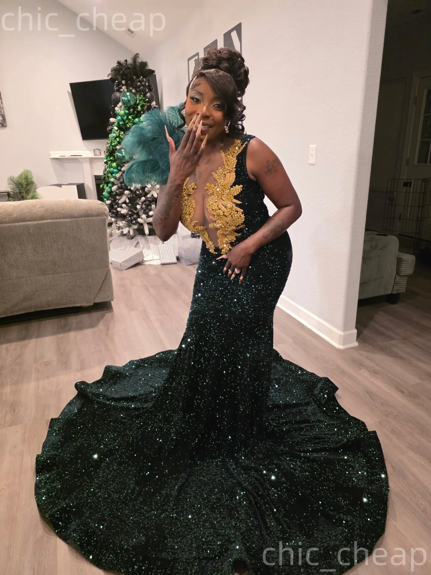 2026 Aso Ebi Dark Green Mermaid Prom Dresses Feather Crystals Sequined  Evening Formal Party Second Birthday Engagement Reception Gowns Dress For  Special Occasions From 164,72  | DHgate