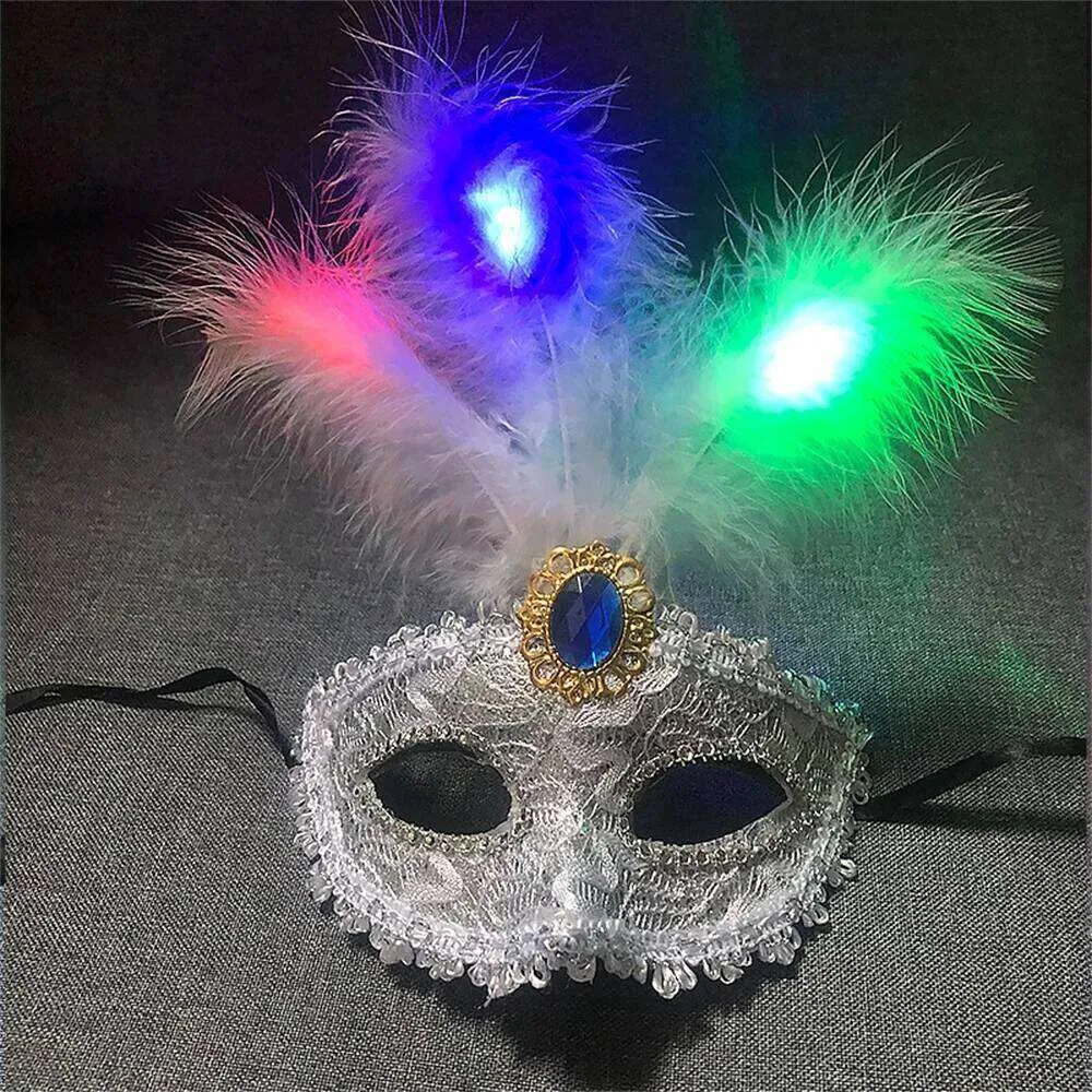 女性 LED ピーコック フェザー マスカレード マスク ハーフフェイス