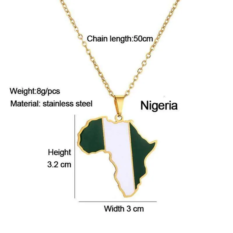 Africa Map Flag Pendant Necklace Gold Color Stainless Steel Leather ...