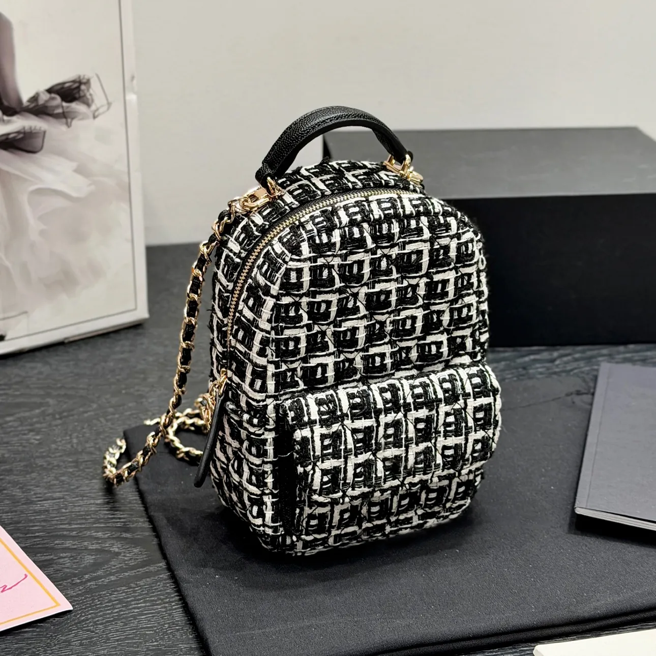 designer mini backpacks cheap Small Luxury Bookbags Women Fashion Mini Backpack Luxury Designer Tweed Bag  Cute Little Backpack For Girls Lolita Style Small Bookbag Shoulder Bags  Young Girl Mini Chain