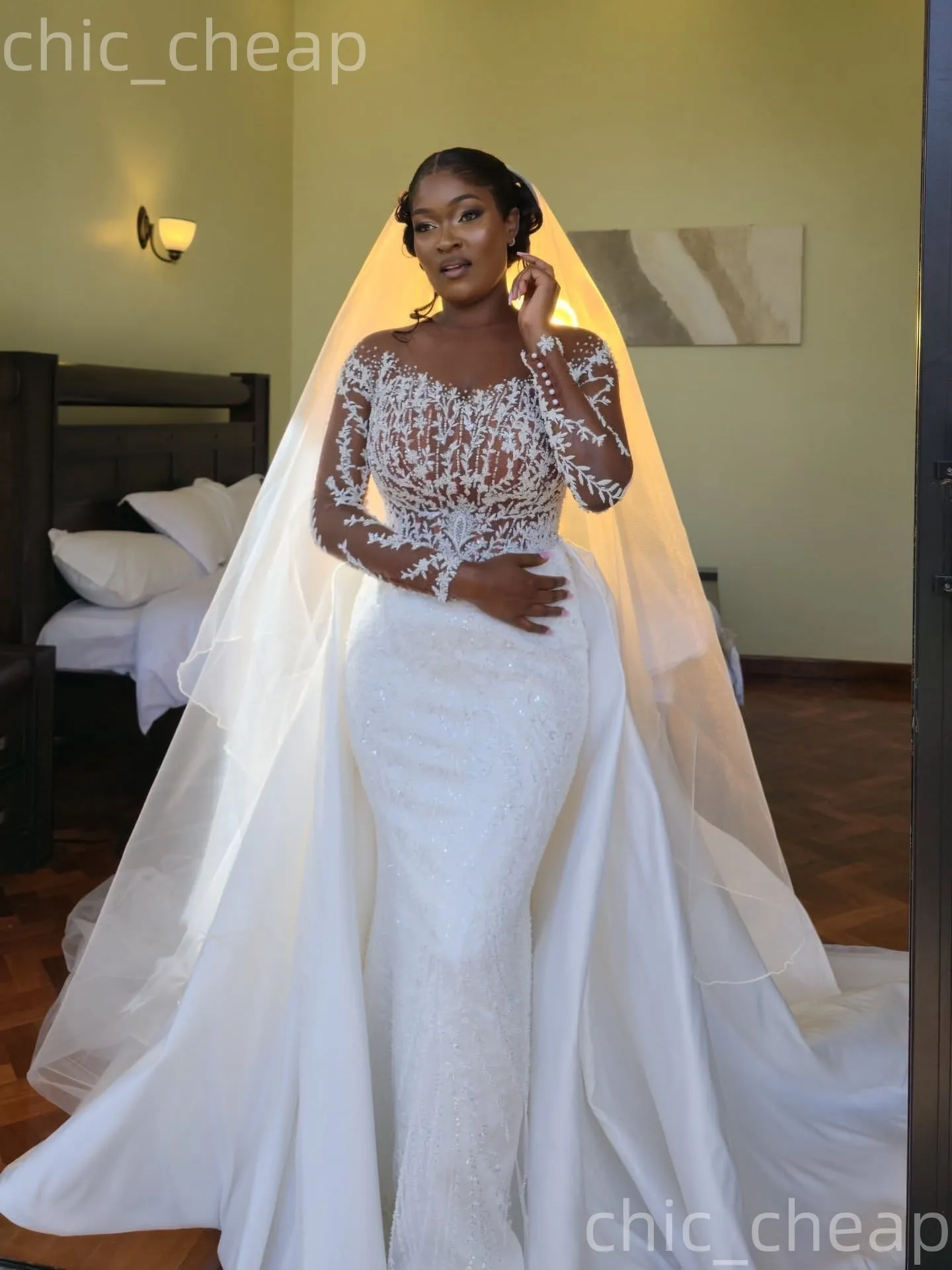 ivory wedding dress on dark skin Mermaid Dress, Beaded Lace Gown For Brides off white vs ivory wedding dress