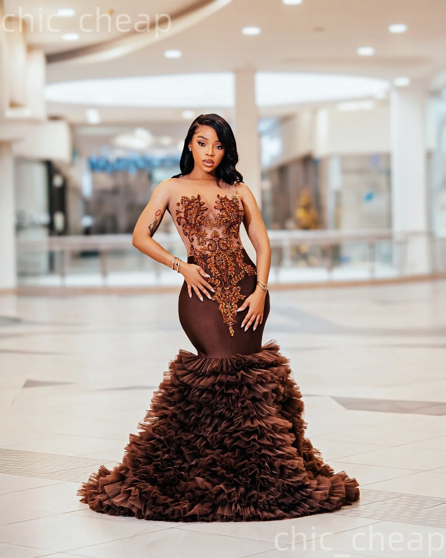 nigerian birthday party dresses Shop Nigerian Brown Lace Birthday Dress with Sparkly Sequins