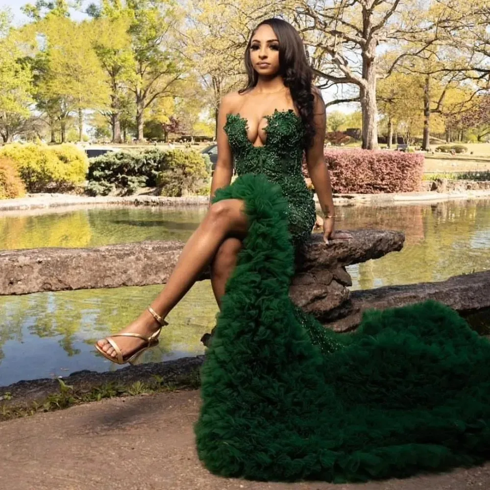 Luxury Emerald Green Ruffles Tulle Prom Dress Aso Ebi... From 321,18  |  DHgate