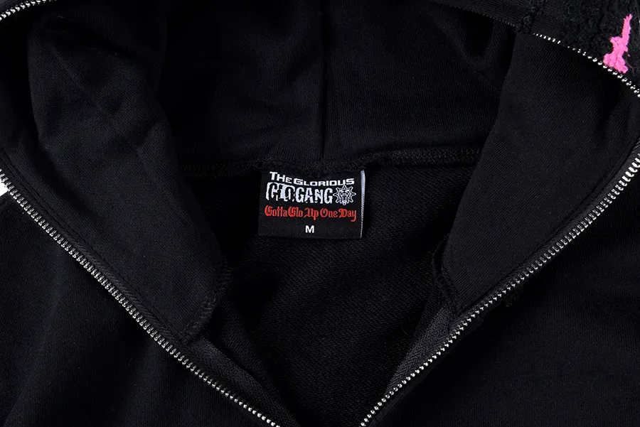 Glo Gang メンズ オーバーサイズ フリース パーカー 刺繍リベット 
