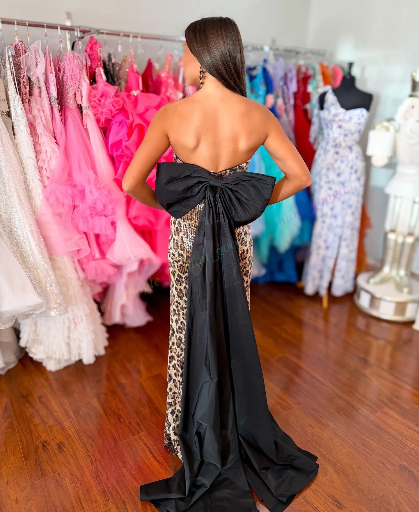 black and leopard prom dress Strapless Long Leopard-Print Prom Dress with Ruffles Leopard Print / 6